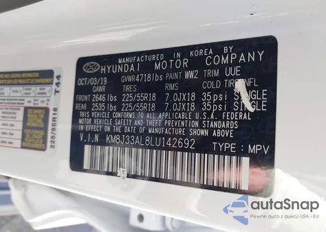 2020 Hyundai Tucson Sel из США, поврежденный, VIN KM8J33AL8LU142692